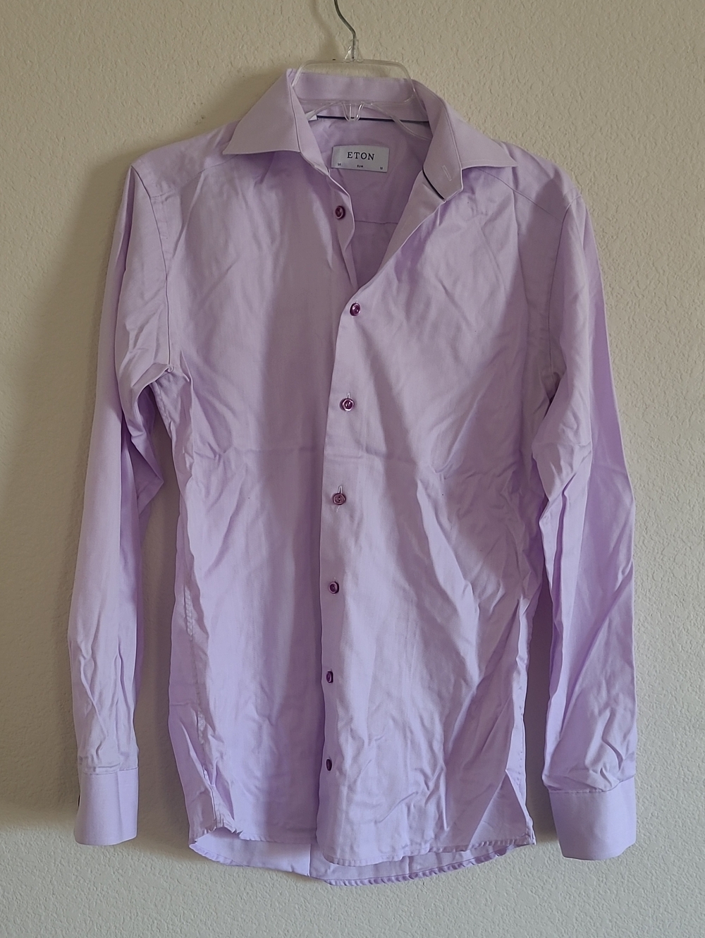 Eton Men's Lilac Dress Shirt - Classic Spread Collar Slim Fit 38/15/S